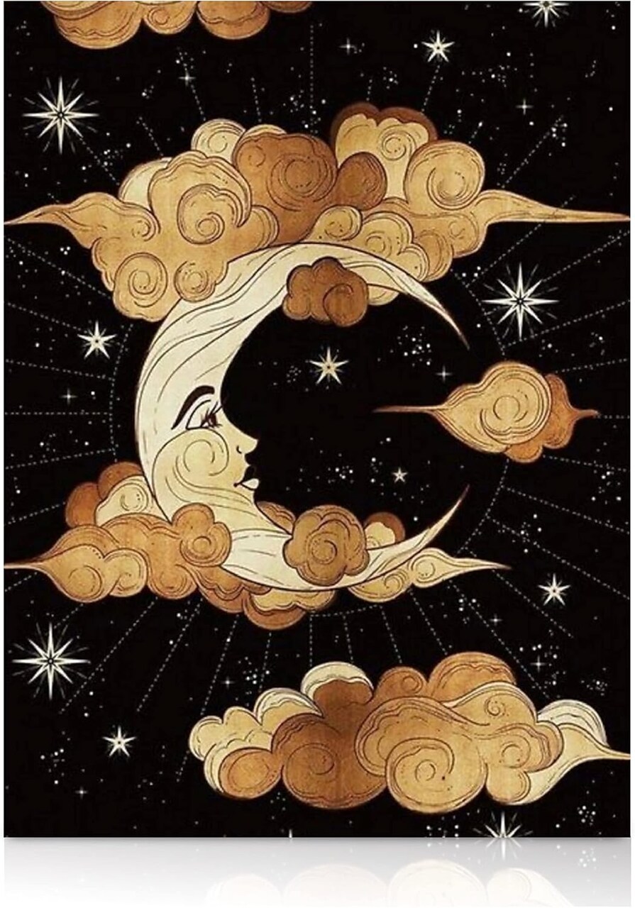 Moon Diamond Art for Adults Celestial Night Sky Landscape 5D Diamond Painting for Adults DIY Moon Decor Cross Stitch Gem Art, Round Drill 12x16